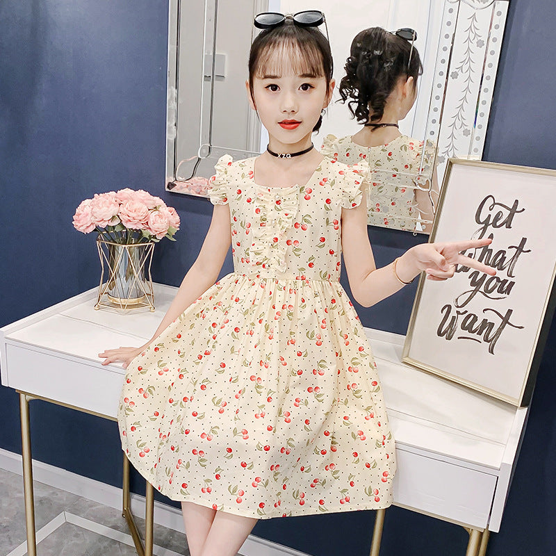 Children's Clothes Wear Short-sleeved Cotton Floral Skirt Fashionable Children's Dress