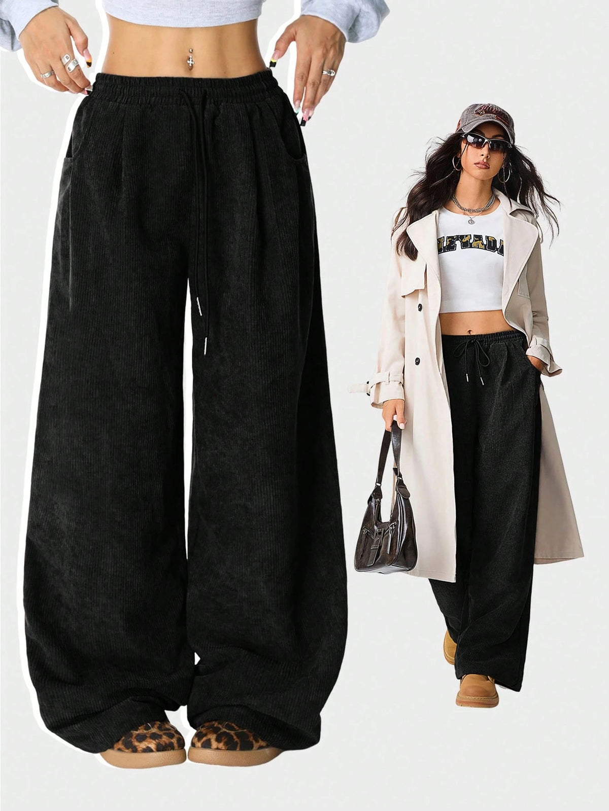 Waist Versatile Draping Effect Drawstring Wide Pants