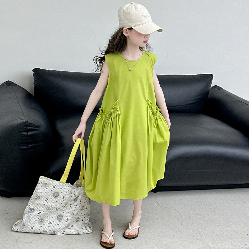 Children's Summer Sleeveless Skirt Vest Mid-length A- Children's Dress
