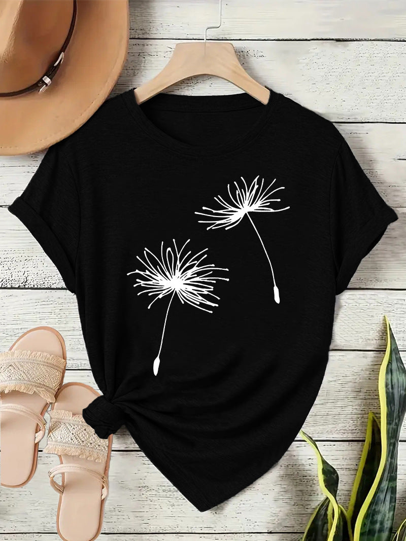 Women's Dandelion Casual Temperament Wild Round Neck Sleeve Shorts