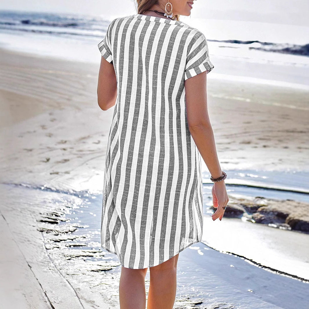 Women's Summer Fashion Temperament Leisure Loose Striped Blouse