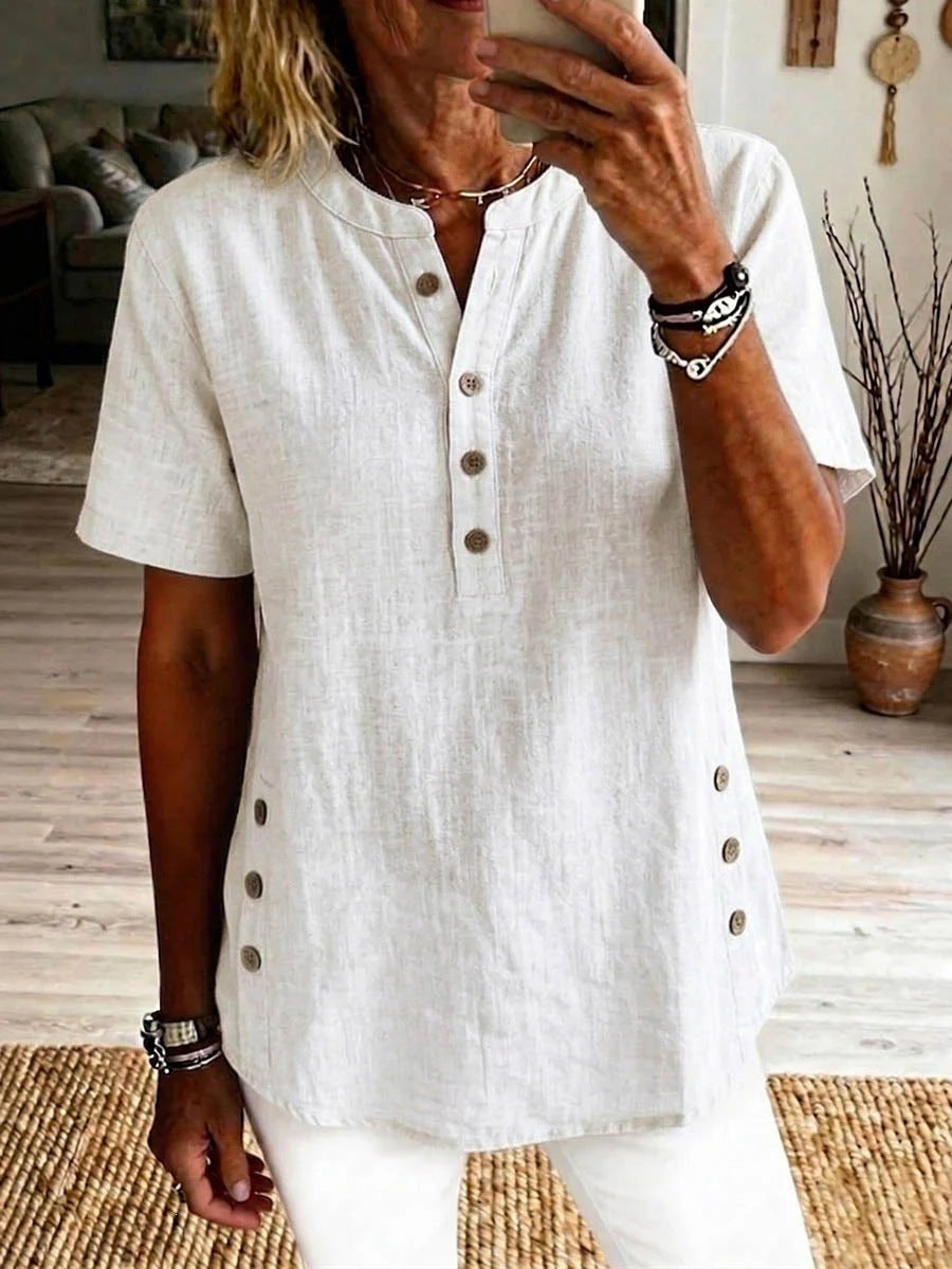 Women's Collar Half Sleeve Side Breasted Loose Casual Women's T-shirt