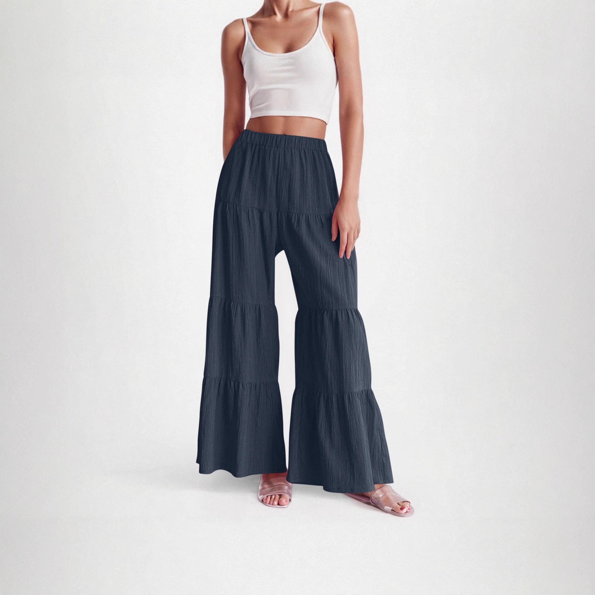 Women's Elastic Solid Color Waist Loose Trousers Pants