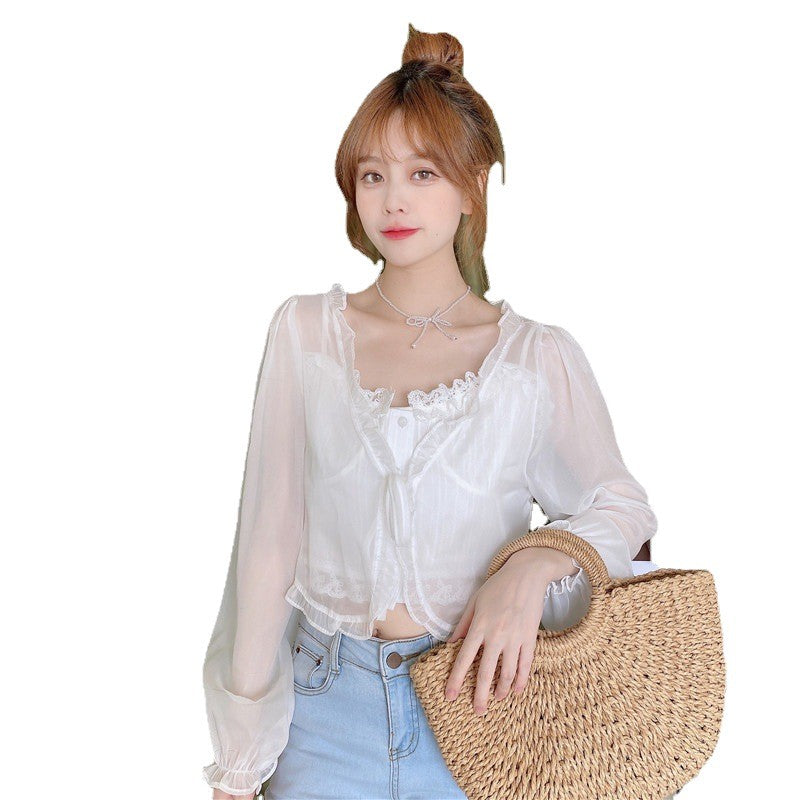 Protection Summer Super Fairy Outer Shawl Sling Lace Shirt, Chiffon Shirt