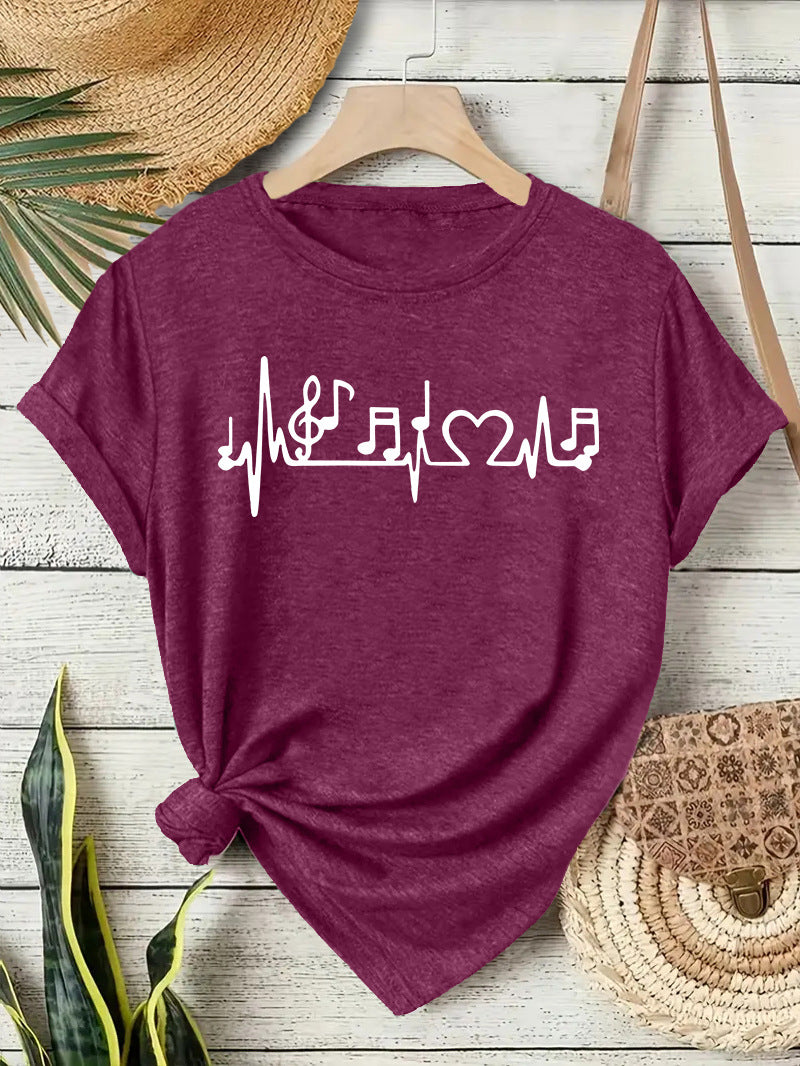 Women's Cute Printed Short-sleeved Note Fashion Women's T-shirt