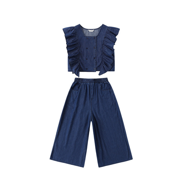 Sleeve Summer Clothes Middle Big Thin Type Jeans Two-piece Children's Suit
