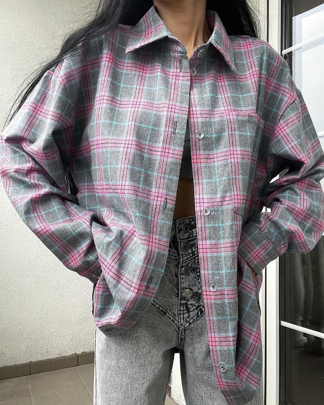 Women's Retro Easy Matching Lapel Loose Plaid Long-sleeved Blouse