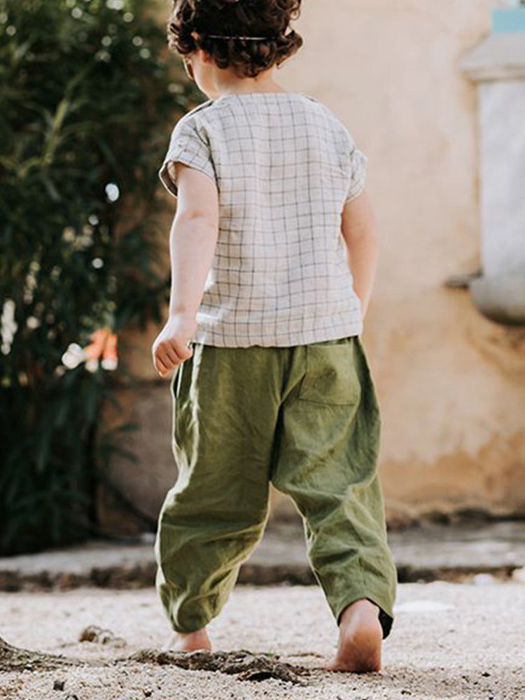 Children's Korean Style Linen Casual Elastic Waist Loose Children's Pants