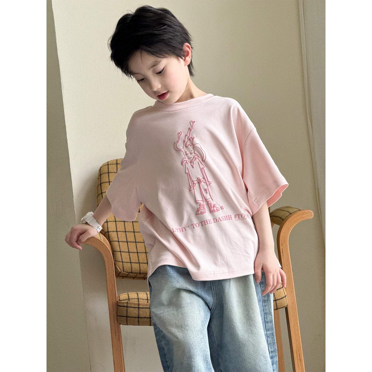 Children's Personalized Printed Short Sleeve Loose Round Neck Pullover Children's T-shirt