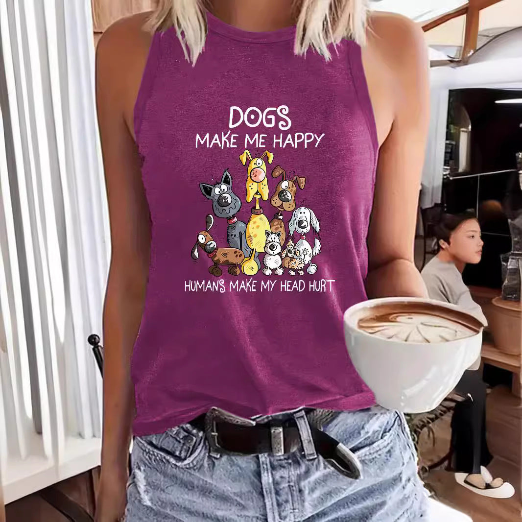 Women's Cartoon Dog Printed Round Neck Casual Women's T-shirt