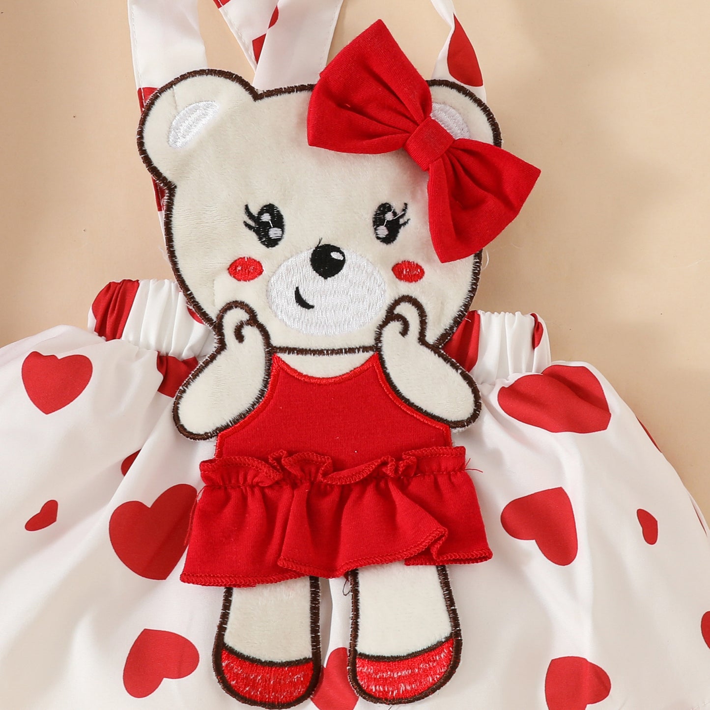 Cute Cartoon Bear Love Solid Color Short Sleeve Top Suspender Children's Suit
