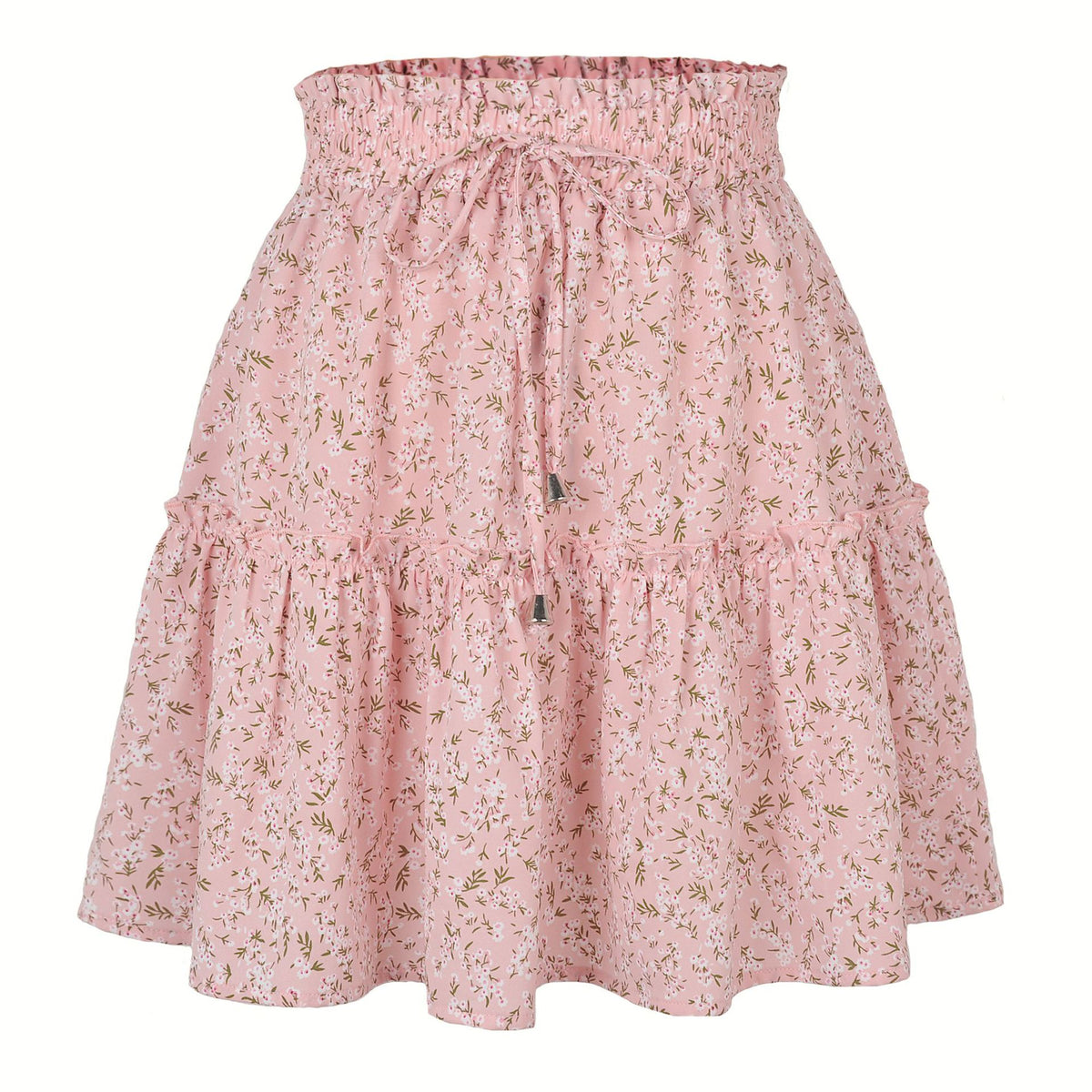 Women's Summer High Waist Ruffles Floral A- Line Skirt