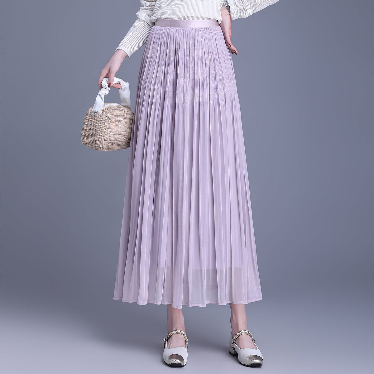 Effect Pleated Fashion A- Line Dress Elastic Skirt