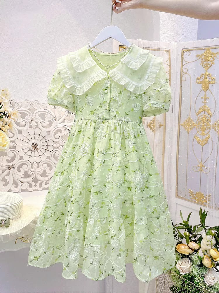 Floral Summer Princess Little Big Western Style Chiffon Children's Dress