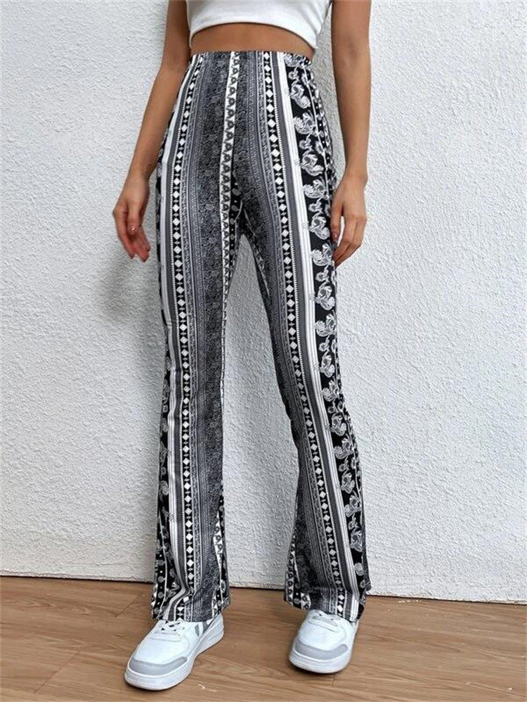 Spring Bohemian High Elastic Tight Flared Casual Pants