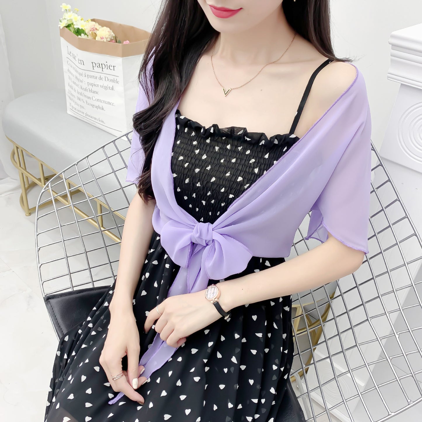 Women's Summer Outwear Western Style Shawl With Lace Shirt, Chiffon Shirt