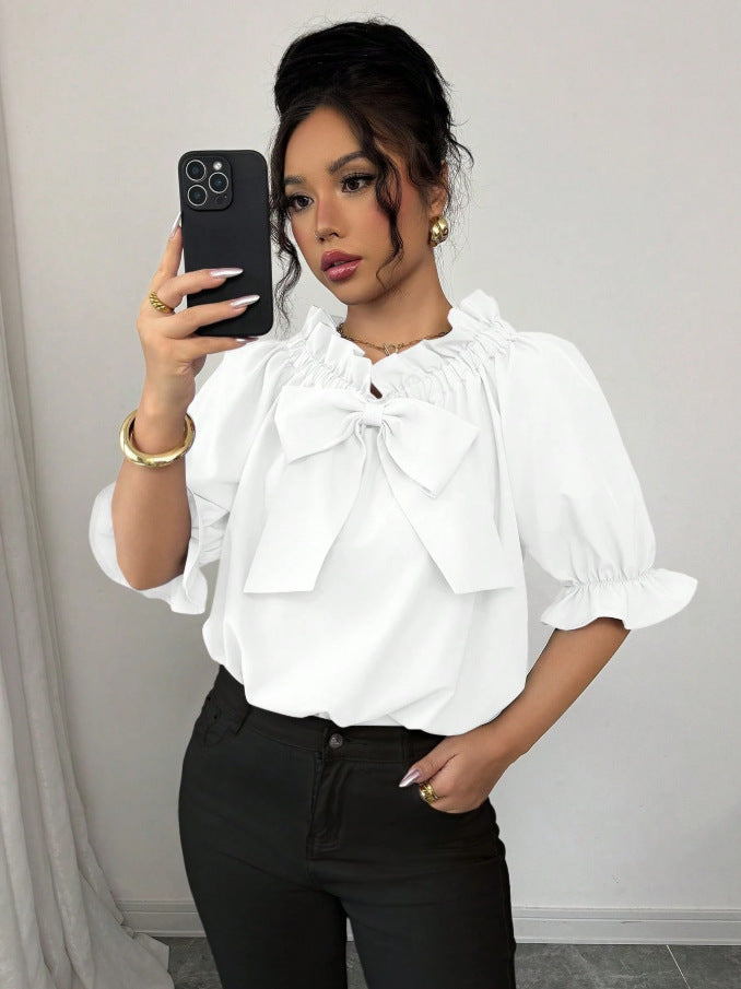 Cool Durable Creative Women's Ruffled Bow Tops