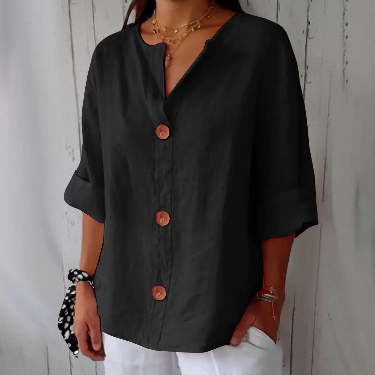 Women's Summer Loose T-shirt Cotton Linen Button Tops