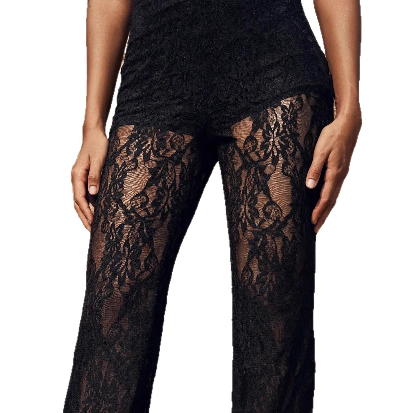 Women's Western Style Split Lace Stitching Sexy Casual Pants