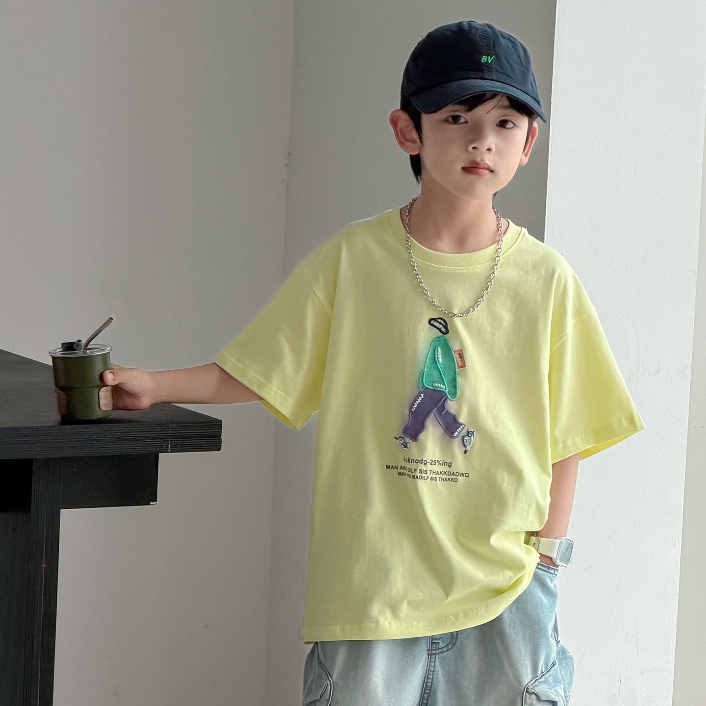 Children's Summer Loose Top Boys Medium Big Children's T-shirt