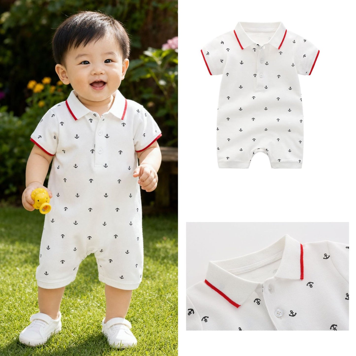 Children's Clothing Clothes Summer Boy Handsome Collar Sea Jumpsuit, Climbing Suit