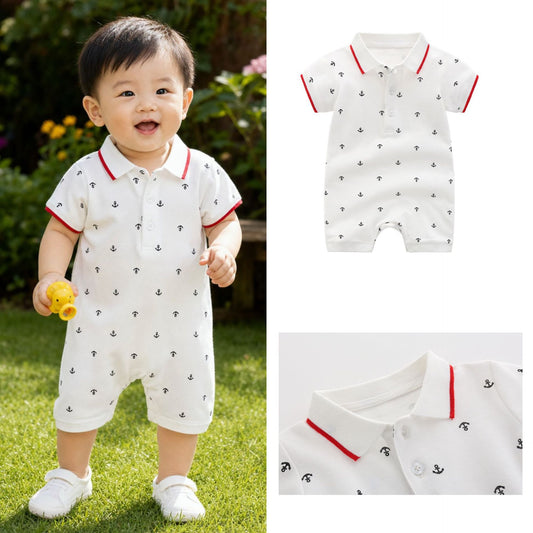 Children's Clothing Clothes Summer Boy Handsome Collar Sea Jumpsuit, Climbing Suit