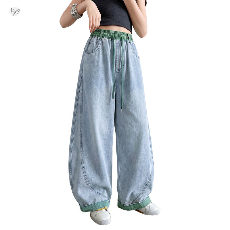 Children's Summer Thin Jeans Middle Big Waist Contrast Color Matchet Children's Pants