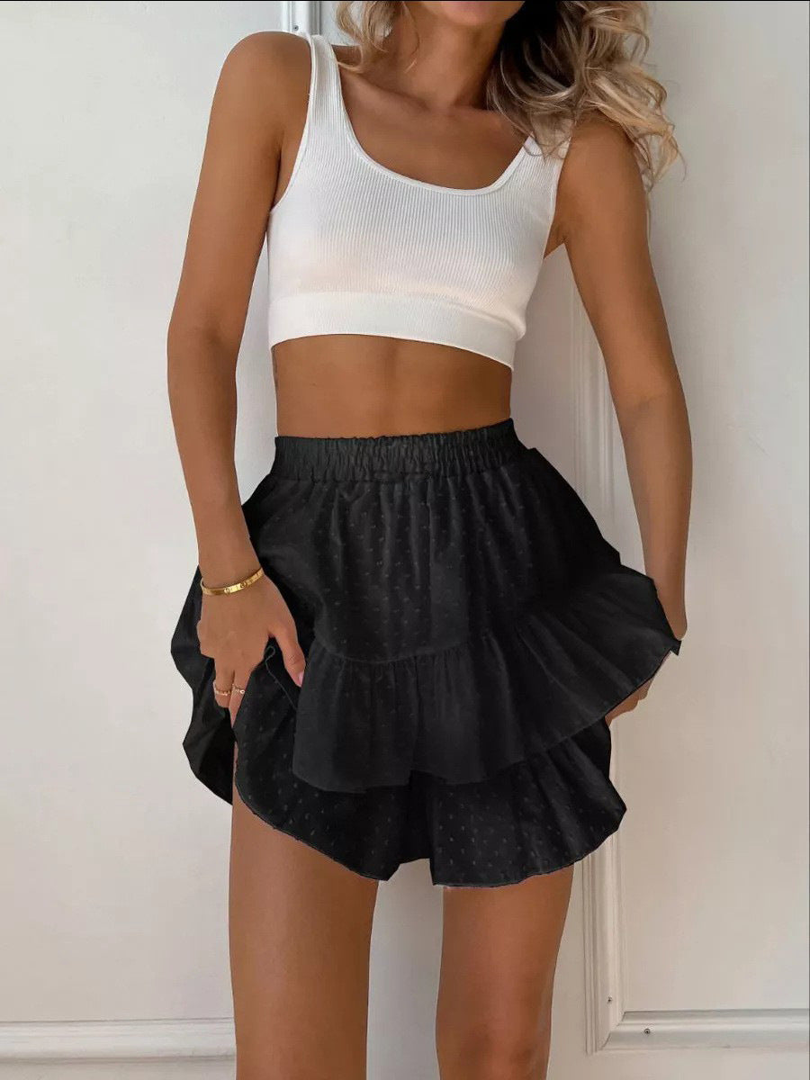 Women's Pure Color High Waist Lace Design Sexy Skirt