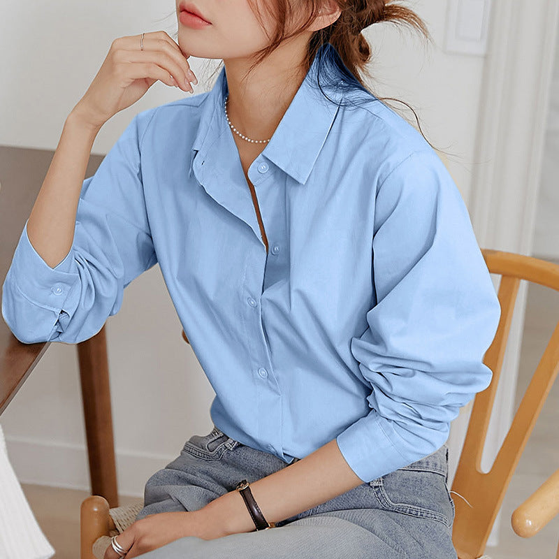 Women's Long Sleeve Shirt Cotton Loose Collar Design Sense Niche French Blouse
