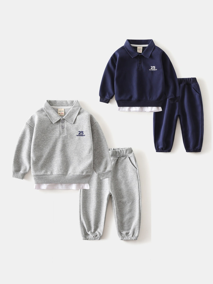 Children's Lapel Fake Two Pieces Sweater Pants Children's Suit