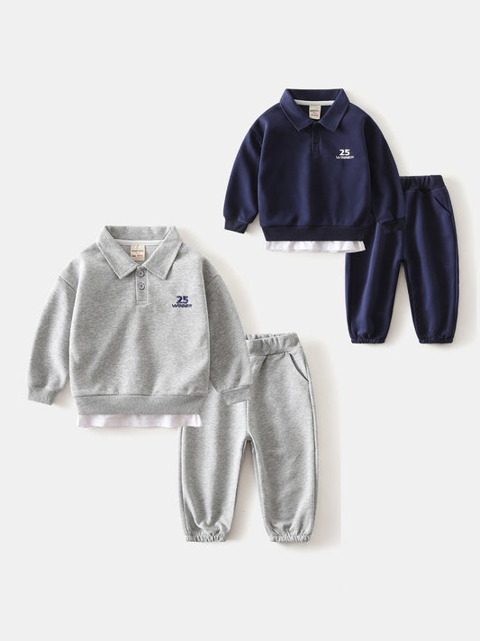 Children's Lapel Fake Two Pieces Sweater Pants Children's Suit