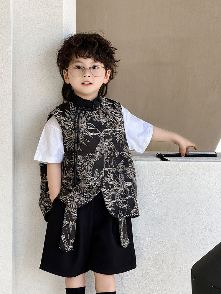 Women's & Men's Costume Skirt Spring Black Gold Embroidered Vest Children's Suit
