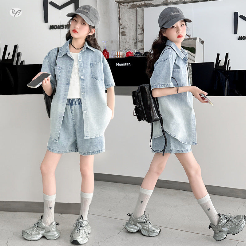 Children's Summer Rhinestone Vest Shirt Shorts Three-piece Set Children's Suit