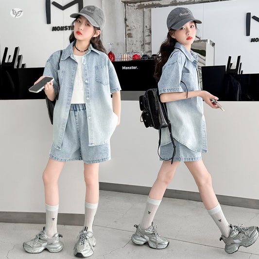 Children's Summer Rhinestone Vest Shirt Shorts Three-piece Set Children's Suit