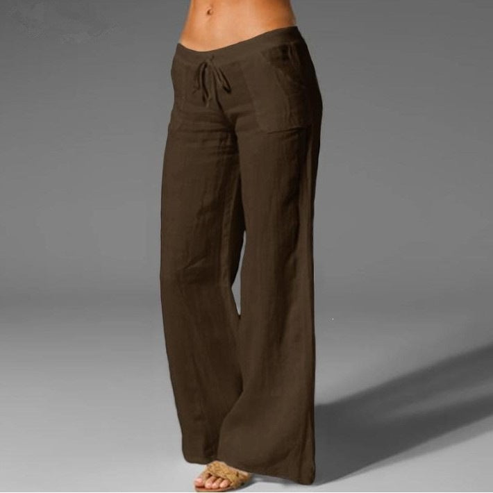 Women's High Waist Wide Leg Cotton Linen Casual Pants