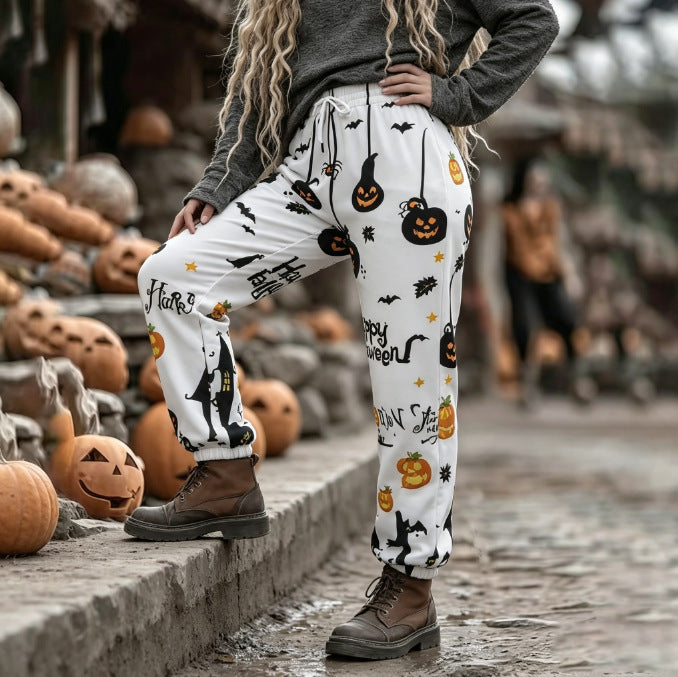 Women's Halloween Cute Fashion Pumpkin Ghost Print Stretch Party Gathering Trousers Casual Pants