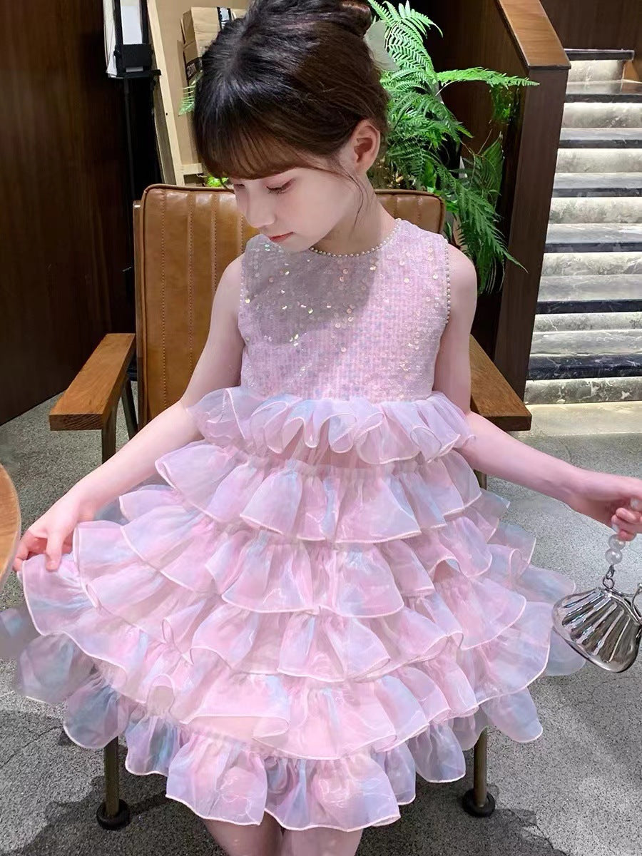 Children's Summer Fashionable Sequined Mesh Princess Little Children's Dress
