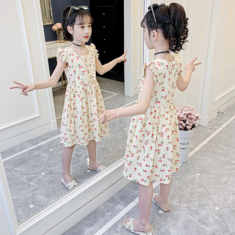 Children's Clothes Wear Short-sleeved Cotton Floral Skirt Fashionable Children's Dress