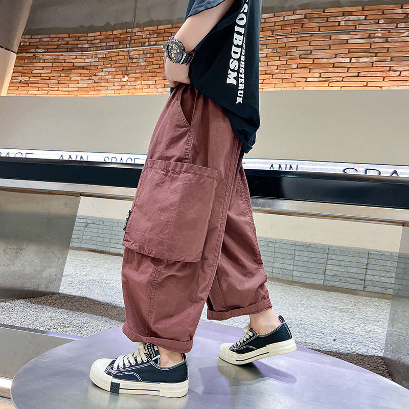 Children's Boys Summer Thin Lantern Ankle Length Cargo Korean Style Children's Pants