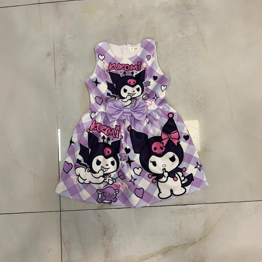 Children's Digital Cartoon Print Medium Large Bow Children's Dress
