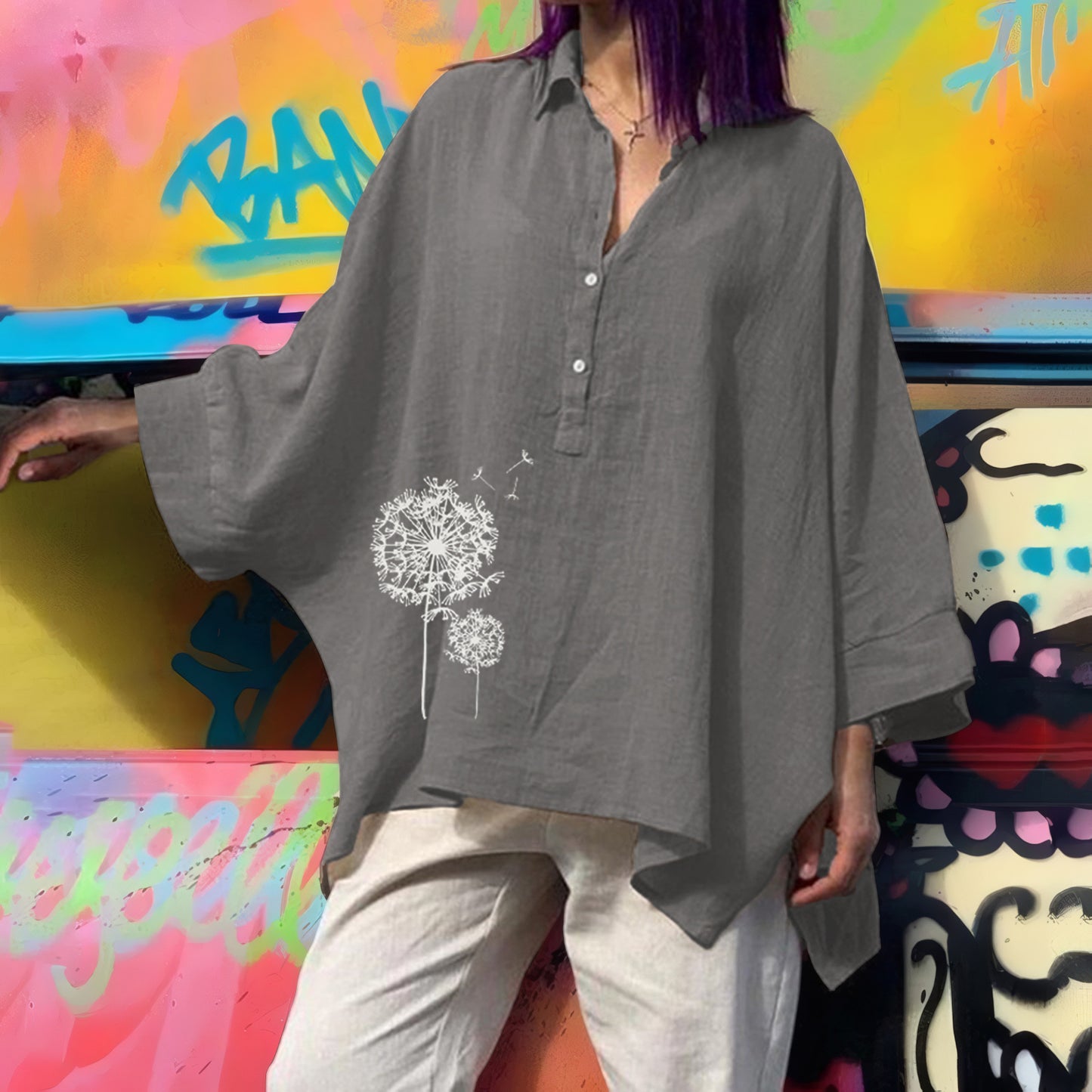 Women's Batwing Clothes Loose Cotton Linen Casual Blouse
