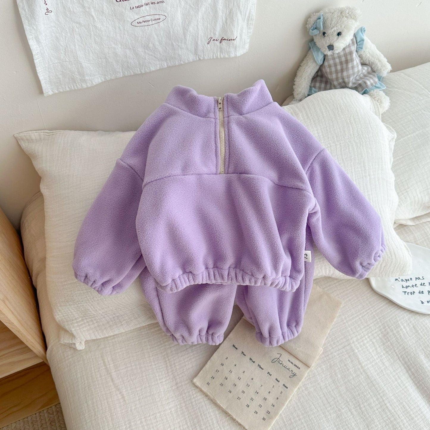 Korean Double-sided Fleece Sports Fleece-lined Twinset Children's Suit