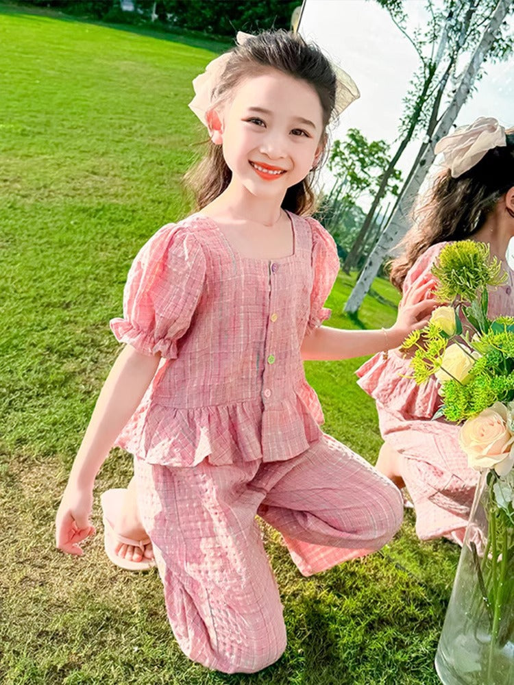 Children's Summer Fashionable Korean Style Short Sleeve Two-piece Set Children's Suit