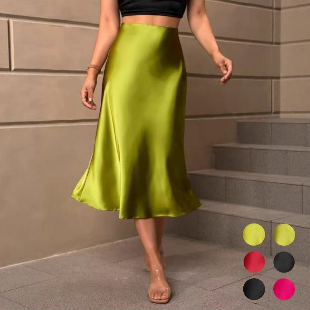 Women's Summer Fashion Satin High Waist Skirt