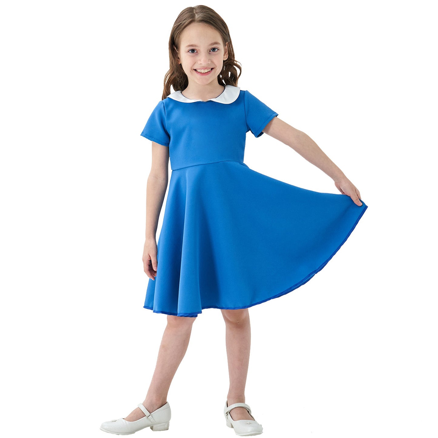 Children's Source Solid Color Peter Pan Collar Skirt Preppy Cute Children's Dress