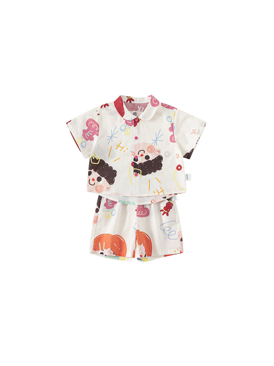 Summer Clothing Personalized Printed Short-sleeved Lapel Shirt Thin Shorts Children's Suit