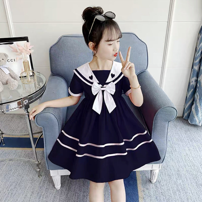Children's Summer Korean Style Western Sailor Collar Wear Children's Dress