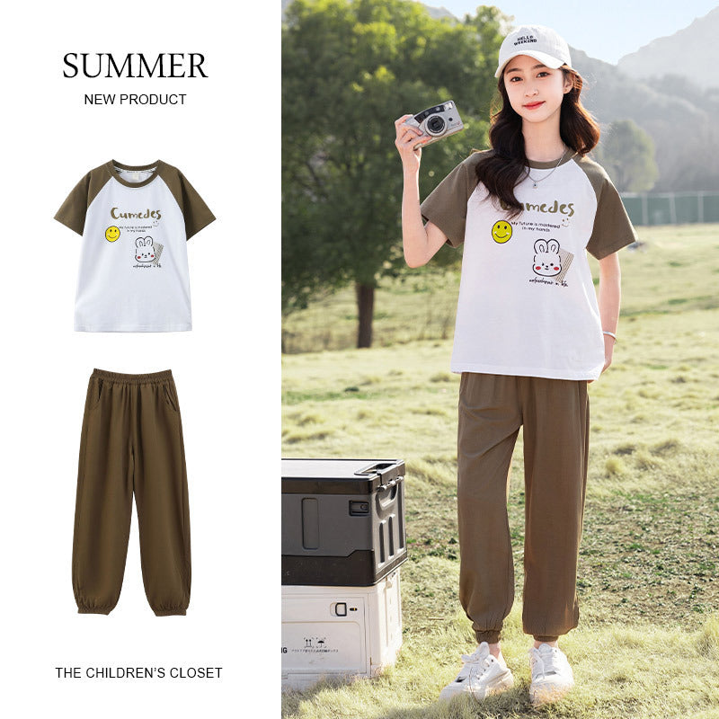 Children's Medium Large Casual Knitted Short Sleeve Trousers Children's Suit