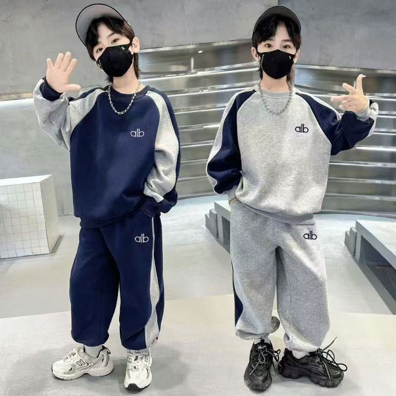 Children's Sweater Spring Sportswear Trendy Stitching Sweatshirt Two-piece Children's Suit