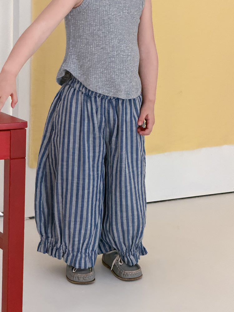 Children's Korean Style Boys Comfortable Breathable Cotton Yarn Striped Anti Children's Pants